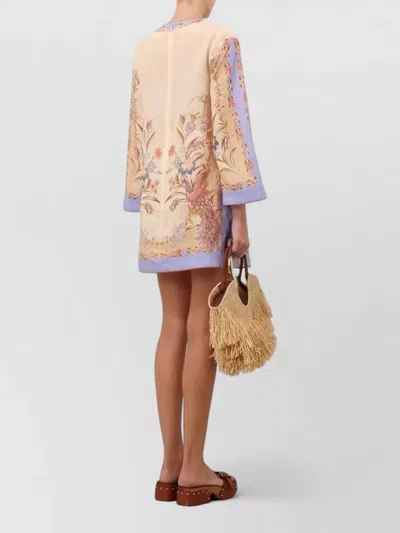 Zimmermann Womens Biscuit Scarf Floral Indra Floral-print Linen Tunic Mini Dress Xs In Multi