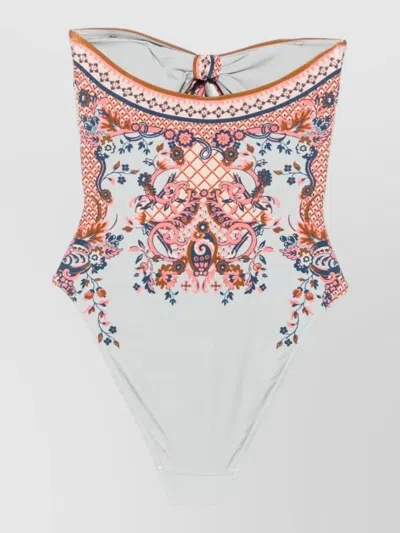 Zimmermann Aster Scarf Tie One-piece Swimsuit Blue Paisley Floral In Burgundy