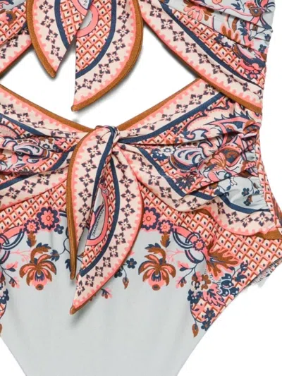 Zimmermann Aster Scarf Tie One-piece Swimsuit Blue Paisley Floral In Burgundy