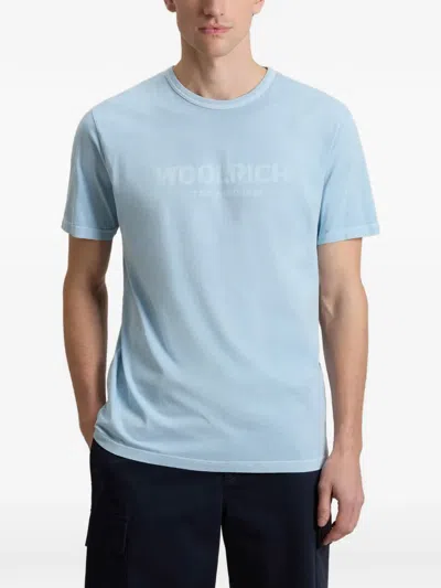 Woolrich Garment-dyed Printed T-shirt In Blue