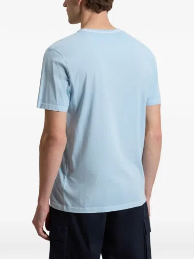 Woolrich Garment-dyed Printed T-shirt In Blue