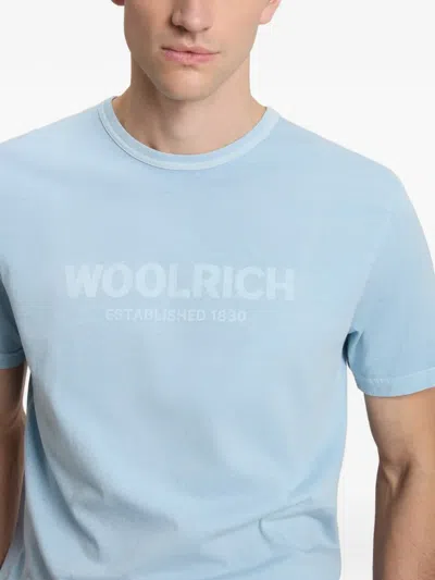 Woolrich Garment-dyed Printed T-shirt In Blue