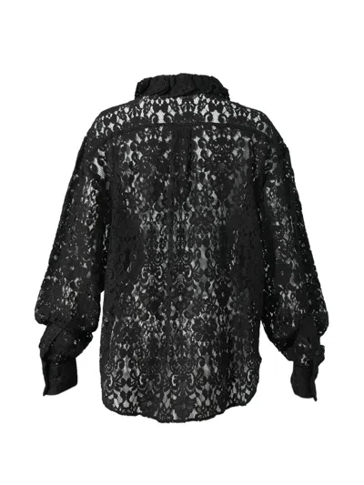 Pushbutton Ruffled-collar Lace Blouse In Black