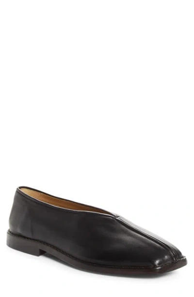 Lemaire Leather Loafer Slipper Round Toe Piping In Black