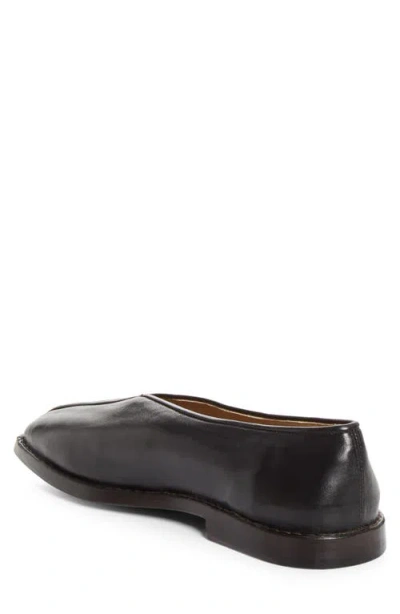 Lemaire Leather Loafer Slipper Round Toe Piping In Black