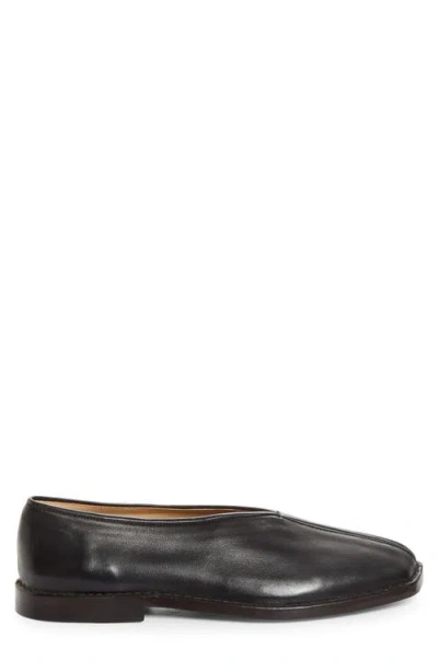 Lemaire Leather Loafer Slipper Round Toe Piping In Black