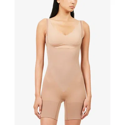 Spanx Oncore Open Bust Mid-thigh Bodysuit - Firm Control In Brown