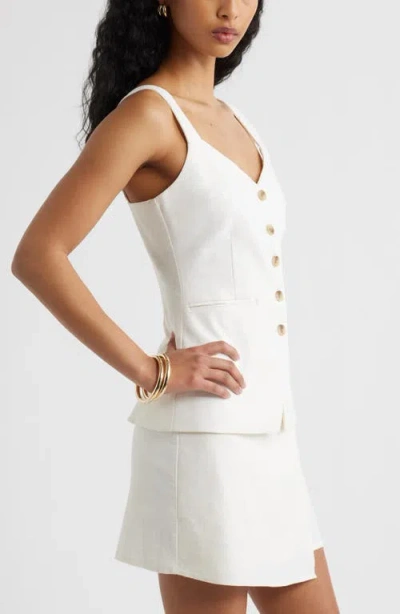 Open Edit Button Front Linen Blend Tank In White