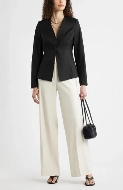 Nordstrom Linen Blend One-button Blazer In Black