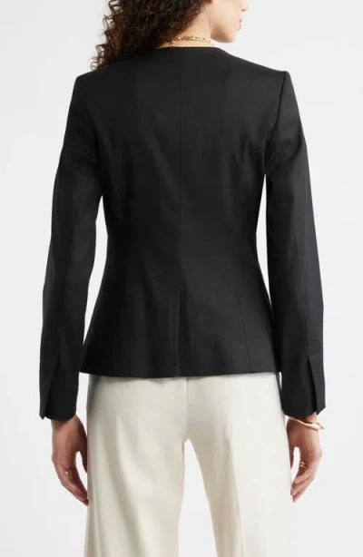 Nordstrom Linen Blend One-button Blazer In Black