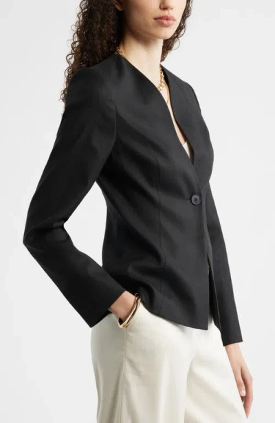 Nordstrom Linen Blend One-button Blazer In Black