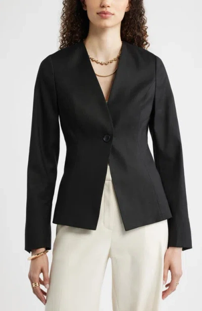 Nordstrom Linen Blend One-button Blazer In Black