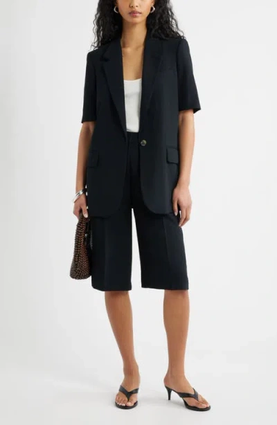 Open Edit Curator Short Sleeve Blazer In Black