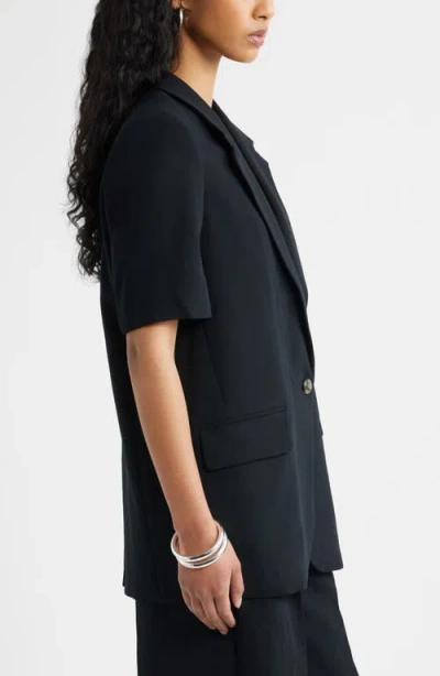 Open Edit Curator Short Sleeve Blazer In Black