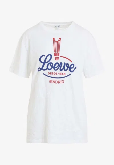 Loewe Womens White Brand-print Relaxed-fit Woven T-shirt