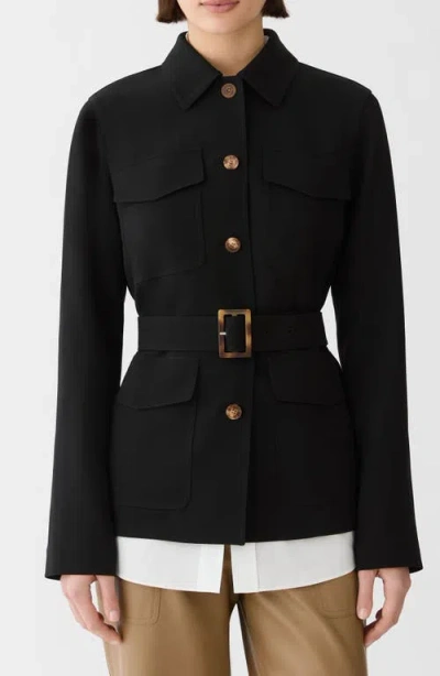 Lafayette 148 New York Belted Responsible Finesse Crepe Shirt Jacket In Black