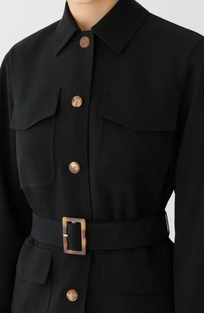 Lafayette 148 New York Belted Responsible Finesse Crepe Shirt Jacket In Black