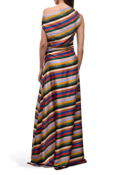 Staud Phare One-shoulder Draped Striped Silk-blend Satin Maxi Dress In Multi