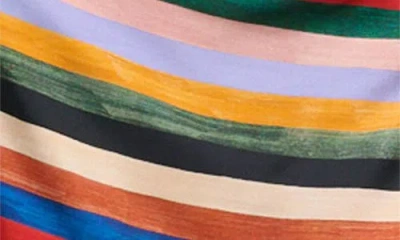 Staud Phare One-shoulder Draped Striped Silk-blend Satin Maxi Dress In Multi
