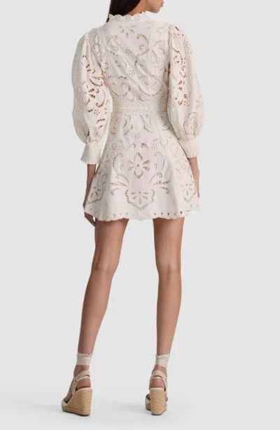 Alice And Olivia Lucy Embroidered Longsleeve Mini Shirt Dress With Tie Belt In White