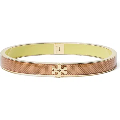 Tory Burch Double T Medium Textured Bangle In Brown