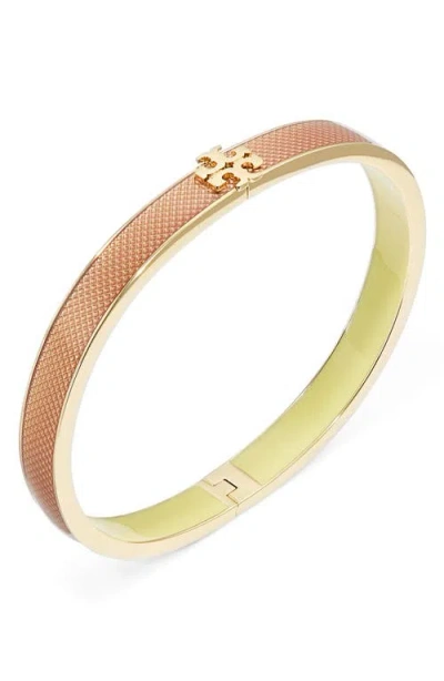Tory Burch Double T Medium Textured Bangle In Brown