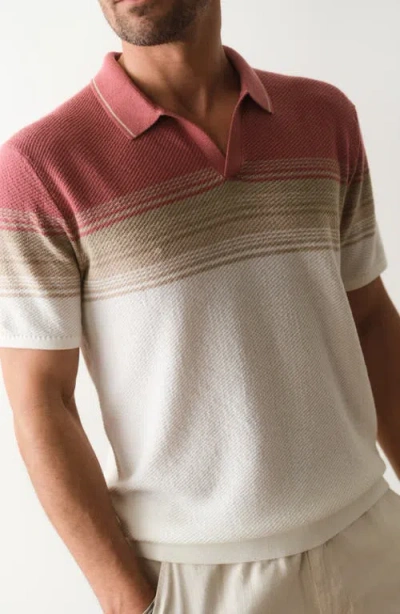 Marine Layer Greyson Withered Rose Stripe Polo Sweater In Pink