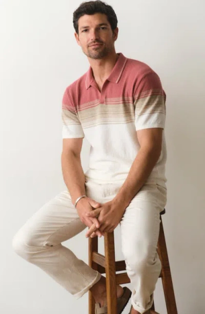 Marine Layer Greyson Withered Rose Stripe Polo Sweater In Pink