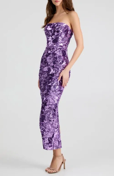Helsi Leslie Pattern Sequin Strapless Gown In Purple