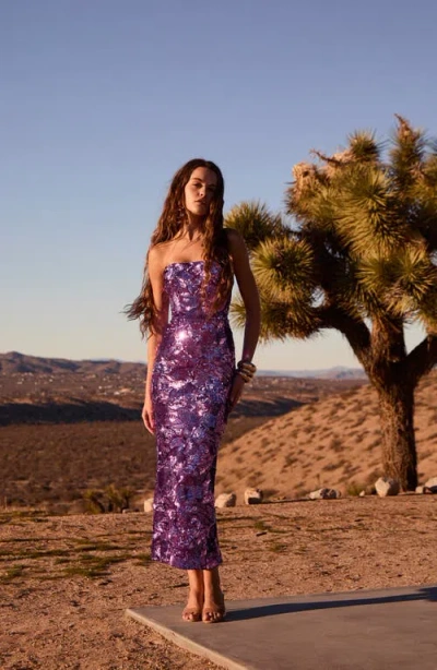 Helsi Leslie Pattern Sequin Strapless Gown In Purple