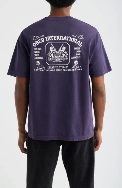 Obey Creative Studios Cotton Graphic T-shirt In Blue