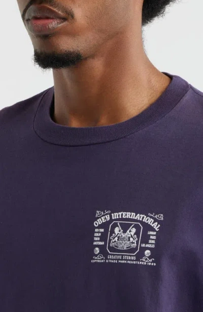 Obey Creative Studios Cotton Graphic T-shirt In Blue