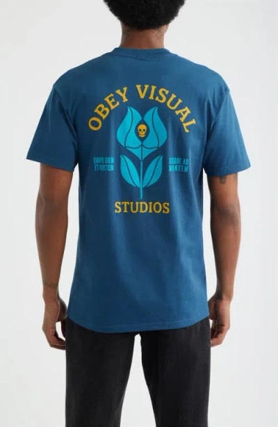 Obey Visual Studios Flower Graphic T-shirt In Blue