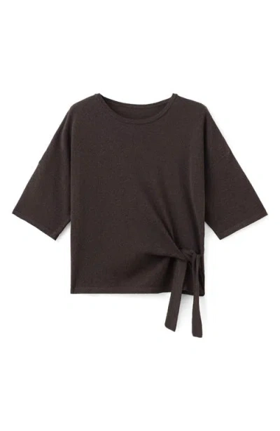 Mango Bow Short Sleeve Sweater In Brown