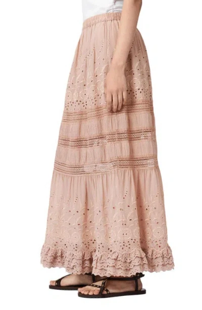 Allsaints Womens Plaster Pink Camille Embroidered Woven Maxi Skirt In Brown