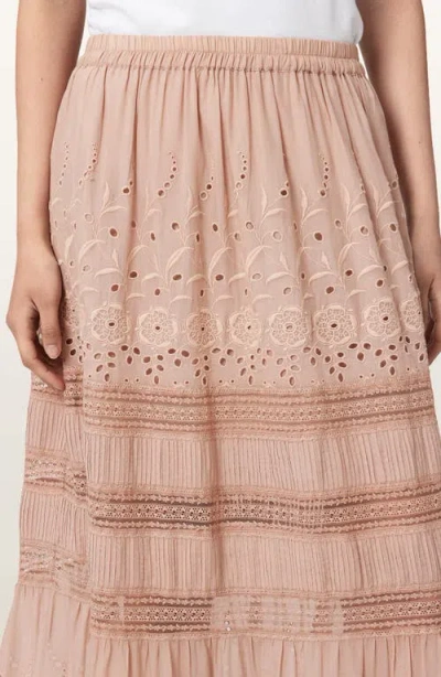 Allsaints Womens Plaster Pink Camille Embroidered Woven Maxi Skirt In Brown