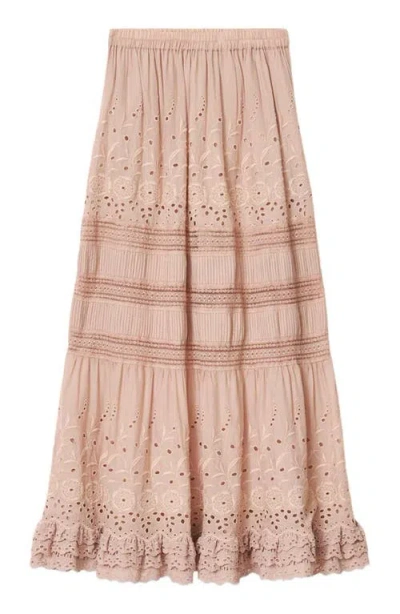 Allsaints Womens Plaster Pink Camille Embroidered Woven Maxi Skirt In Brown