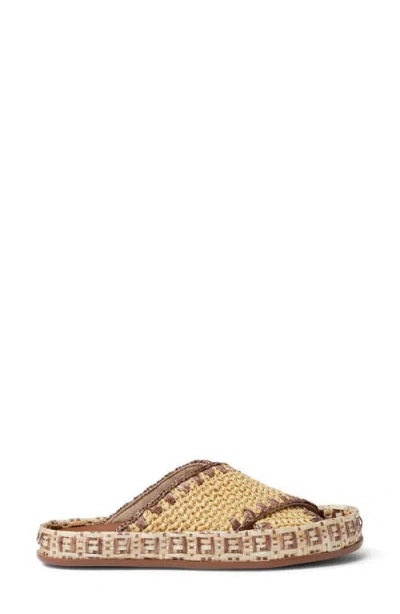 Fendi Beige Raffia-effect Material Slides In Brown