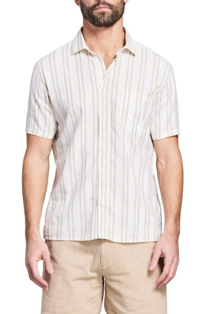 Billy Reid Short Sleeve Barre Stripe Treme Shirt In Natural