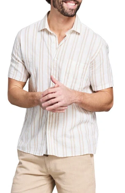 Billy Reid Short Sleeve Barre Stripe Treme Shirt In Natural