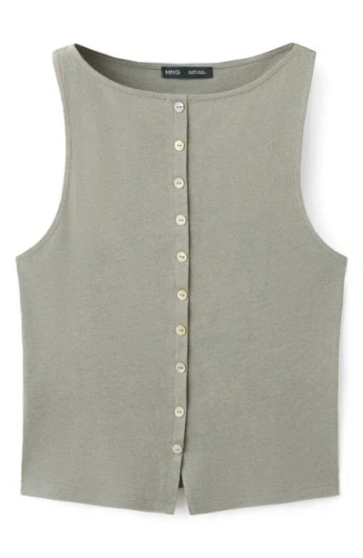 Mango Button Front Tank In Gray