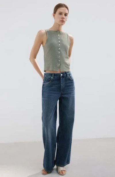 Mango Button Front Tank In Gray