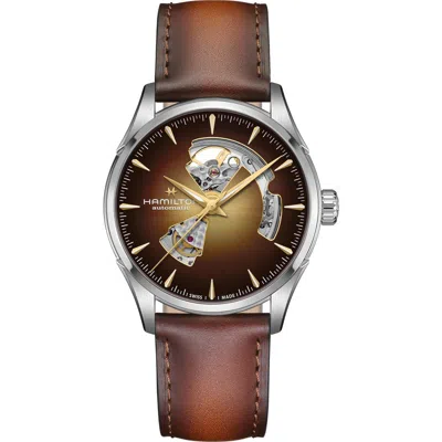 Hamilton Jazzmaster Open Heart Automatic Leather Strap Watch In Brown