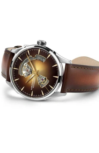 Hamilton Jazzmaster Open Heart Automatic Leather Strap Watch In Brown