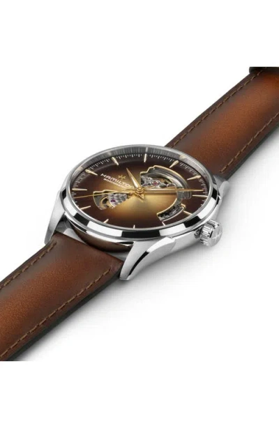 Hamilton Jazzmaster Open Heart Automatic Leather Strap Watch In Brown