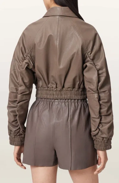 Allsaints Anouk Leather Crop Bomber Jacket In Brown
