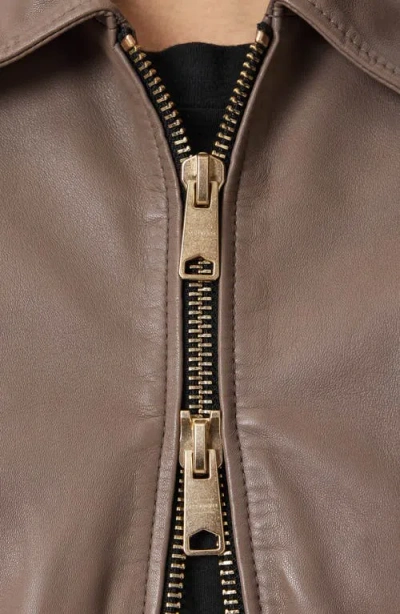 Allsaints Anouk Leather Crop Bomber Jacket In Brown
