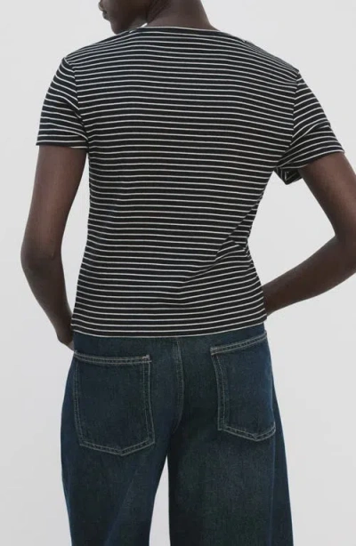 Mango Stripe Bow Embellished T-shirt In Blue
