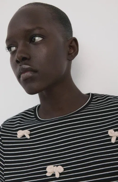 Mango Stripe Bow Embellished T-shirt In Blue