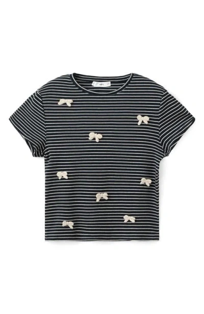 Mango Stripe Bow Embellished T-shirt In Blue